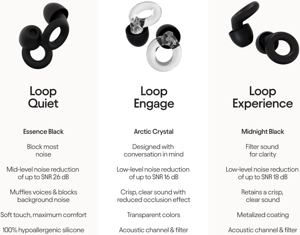 Loop Earplugs Ultimate Bundle (3-Pack) – Loop Quiet + Loop Experience + Loop Engage + Mute + Carry Case | Ear Plugs for Sleep, Focus, Concerts, Socializing & More | 26 dB/18 dB/16 dB Noise Reduction