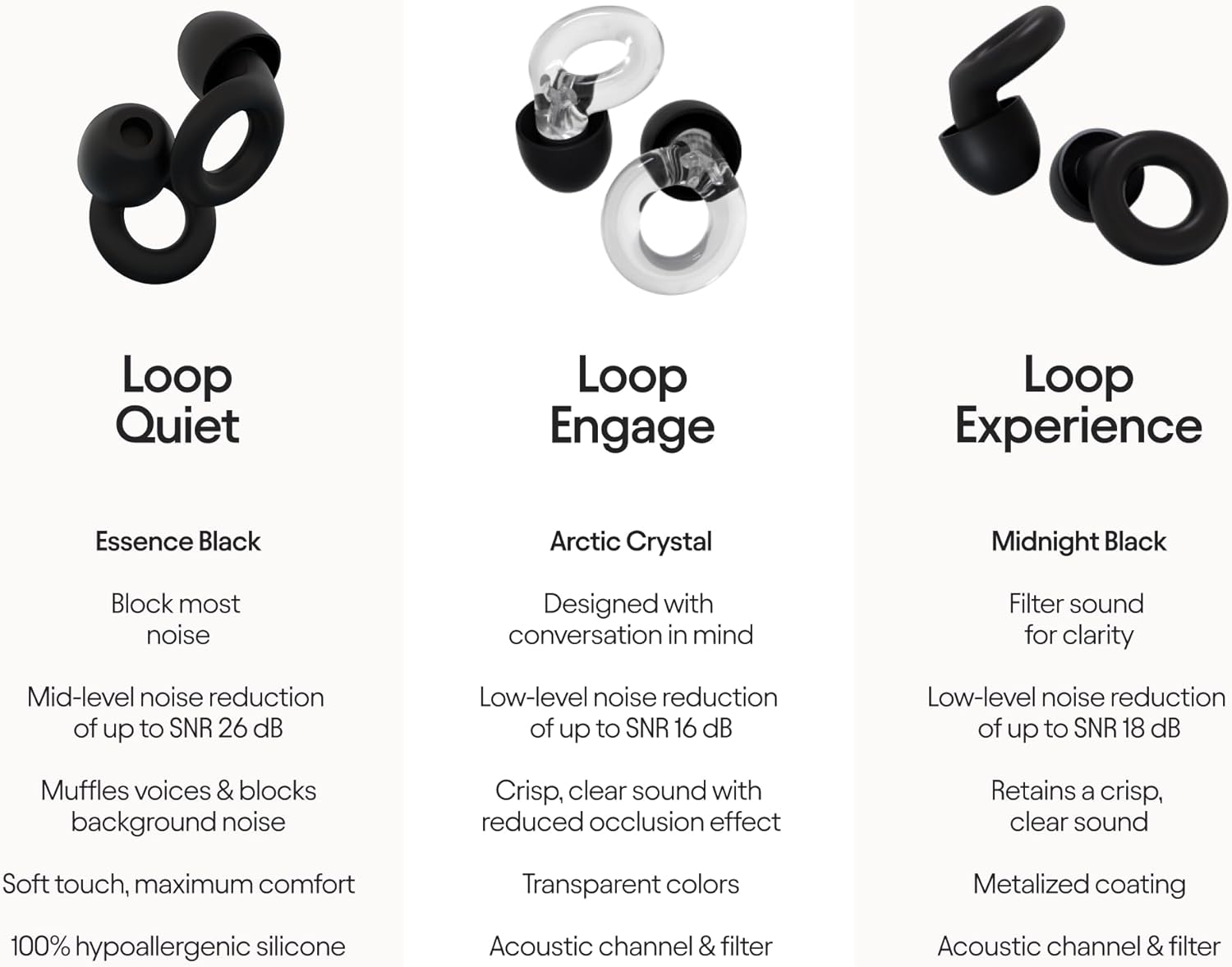 Loop Earplugs Ultimate Bundle (3-Pack) – Loop Quiet + Loop Experience + Loop Engage + Mute + Carry Case | Ear Plugs for Sleep, Focus, Concerts, Socializing & More | 26 dB/18 dB/16 dB Noise Reduction