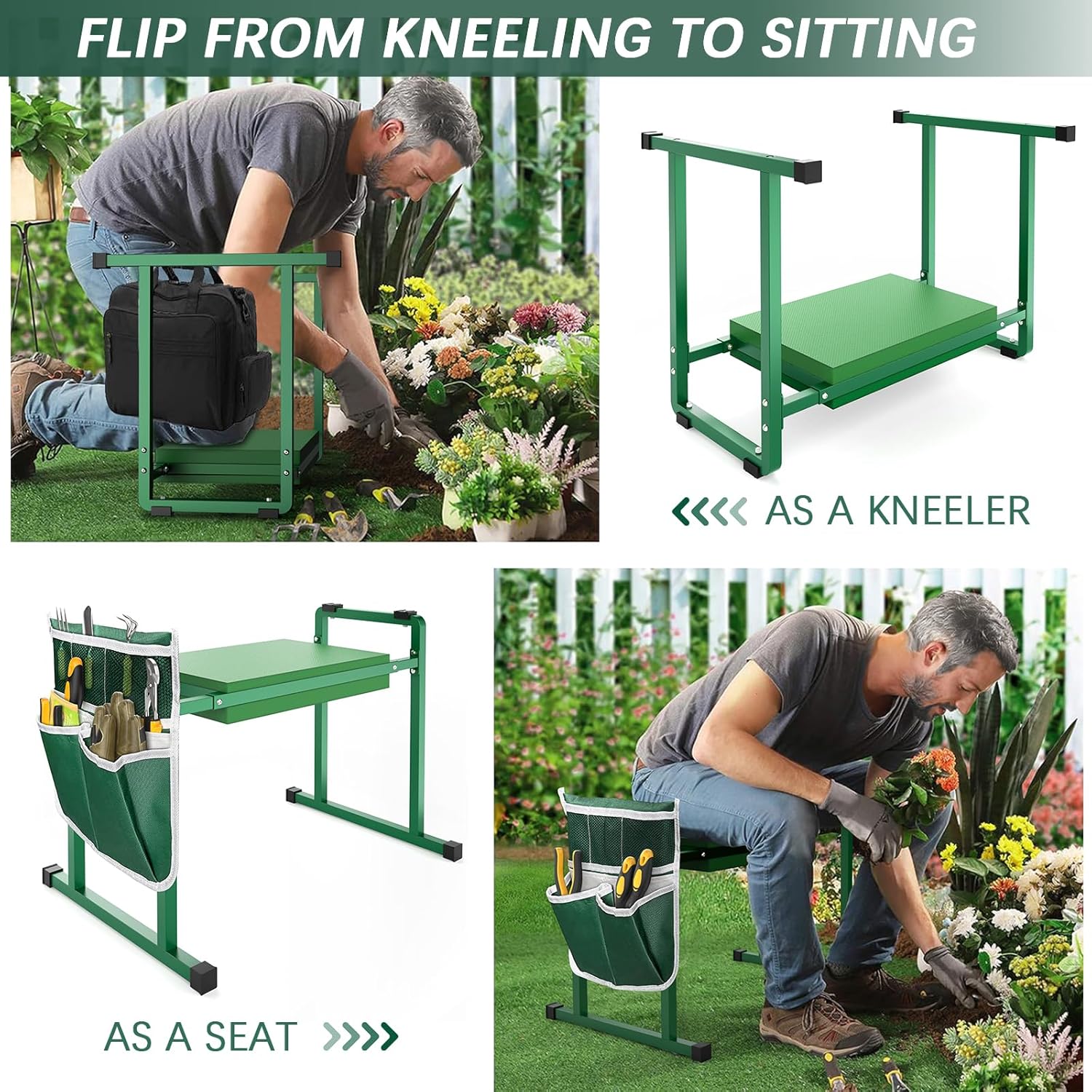 10.2" Wider Garden Kneeler and Seat, Stable and Save Anti-Tipping Garden Kneelers Seat with Handle, Heavy Duty Gardening Stool for Seniors, Gardening Weeding Bench Great for Gardeners Parents