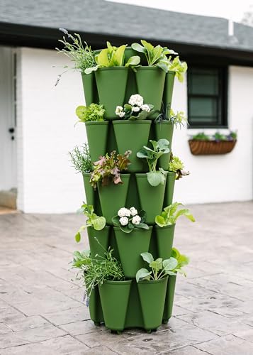 Greenstalk Patented Large 5 Tier Vertical Garden Planter with Patented Internal Watering System Great for Growing a Variety of Strawberries, Vegetables, Herbs, & Flowers (Stunning Stone)