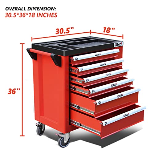New Package DNA MOTORING 36" H X 30.5" W X 18"D Heavy Duty Lockable Slide Tool 6-Drawers Chest Rolling Tool Cart Cabinet with Keys (TOOLS-10002), Red