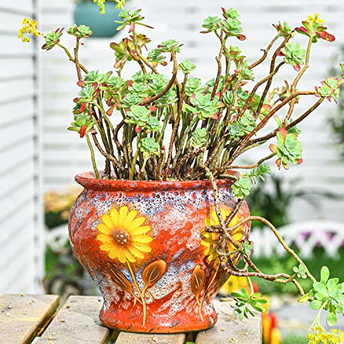 Sungmor Ceramic Planter Pot with Drainage Hole, Indoor Outdoor Large Succulent Flower pot, 9 Inch Hand Painted Clay Plant Pot, Decorative Ceramic Planter Container