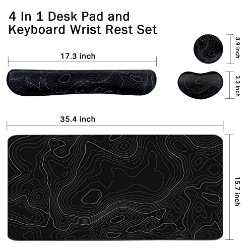 Ergonomic Large Mouse Pad and Keyboard Wrist Rest, Desk Pad for Keyboard and Mouse, 4-in-1 Large Gaming Mouse Pad with Wrist Support for Home Office Study Game-Green Leaves
