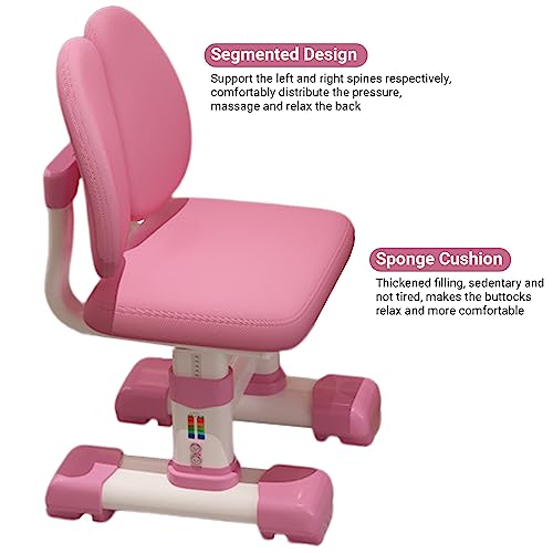 Kids Study Desk and Chair Set Children Desk, Height Adjustable Children's Desk and Chair School Study Table Chair with Drawer Shelf Desk for Bedroom Classroom with Cartoon Pattern (Pink)