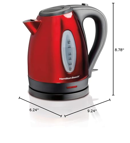 Hamilton Beach Electric Tea Kettle, Water Boiler & Heater, 1.7 Liter, Cordless Serving, 1500 Watts for Fast Boiling, Auto-Shutoff and Boil-Dry Protection, Red (40885)