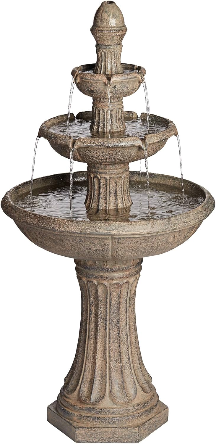 Farron Rustic Outdoor Floor Water Fountain 46" High with Light LED 3-Tiered for Garden Patio Yard Deck Home Lawn Porch House Relaxation Exterior Balcony Roof - John Timberland
