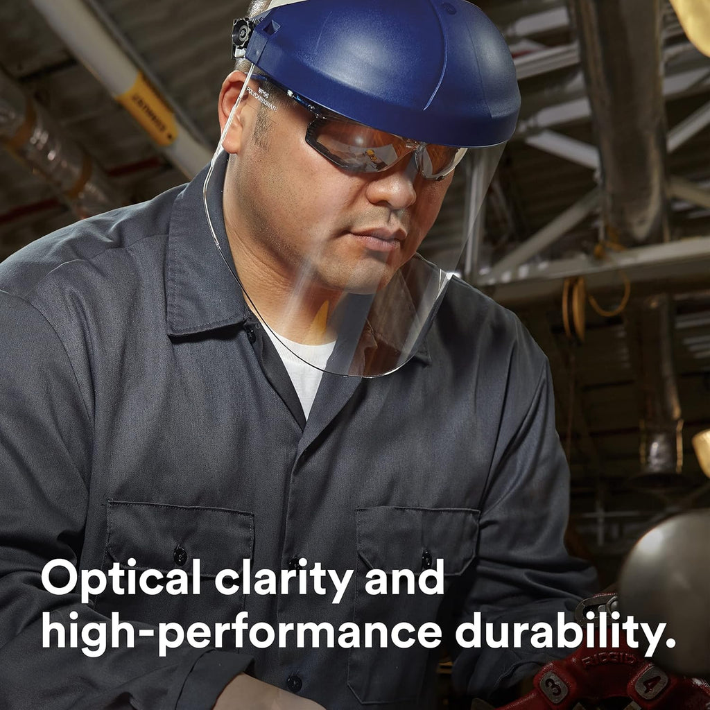 3M H8A Ratchet Headgear and Visor Combination with 3M WP96 Clear Polycarbonate Faceshield, Complete Headgear and Face Shield Safety System, ANSI Z87, Adjustable, Thermoplastic