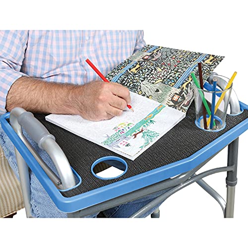 Support Plus Walker Tray Table - Mobility Table Tray for Walker, Non Slip Walker Tray Mat, Walker Accessories Mat, Cup Holder for Walker (21"x16") - Black