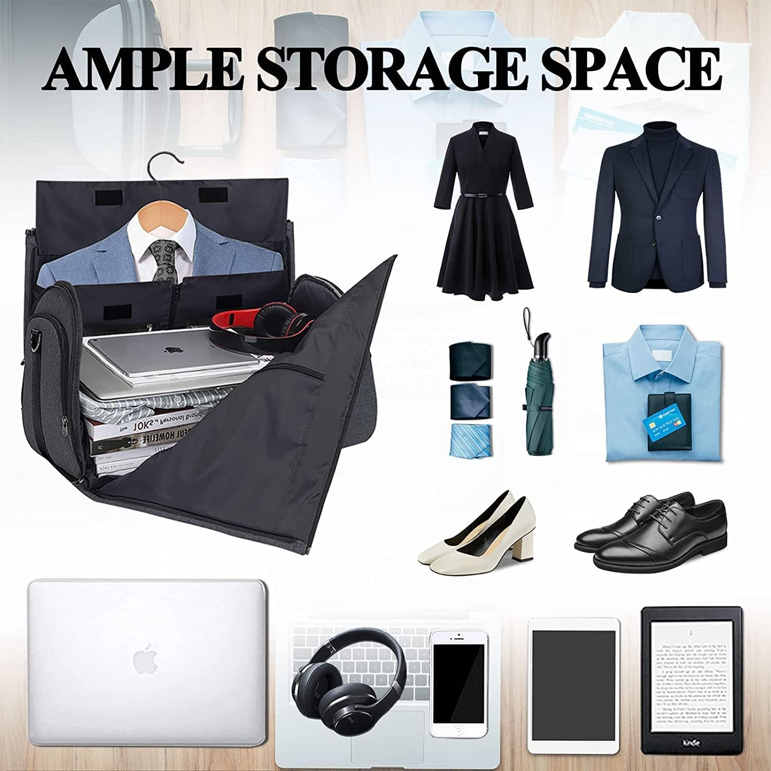 Carry On Garment Bag for Travel Suit Bag Men Women Dress, Convertible Garment Duffel Bag Hanging Clothes,Weekend Duffle Bags,Foldable Carry On Bag with Shoe Compartment Pockets Shoulder Strap