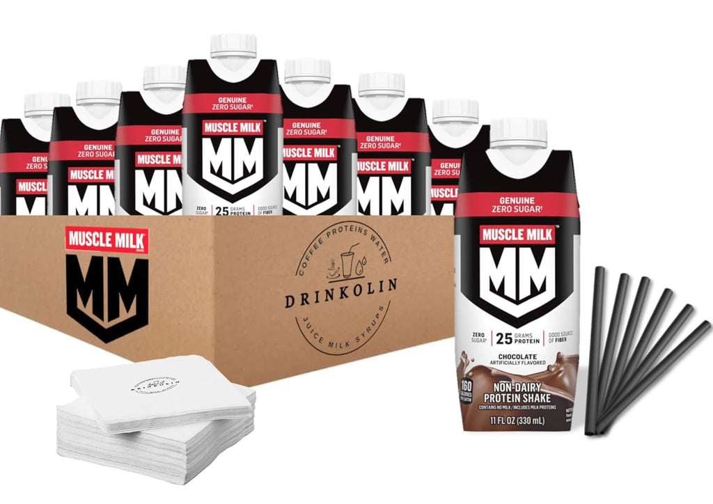 Muscle Milk Genuine Protein Shake, Chocolate, 25g Protein, Zero Sugar, Calcium, Vitamins A, C & D, 5g Fiber, Energizing Snack Genuine Protein Shake, Chocolate, 11 Fl Oz. 12 pack