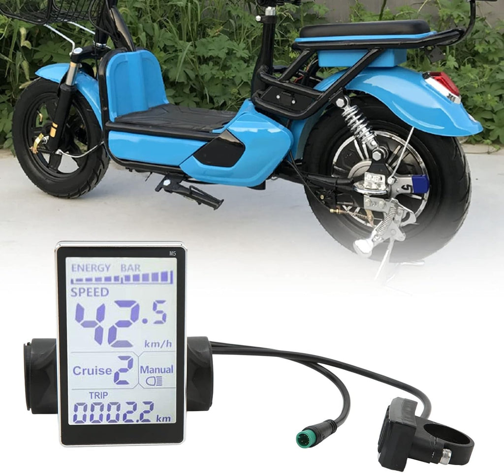 Electric Bike LCD Display Screen, 5 Pin 24V 36V 48V 60V Universal Waterproof Electric LCD Display Control Panel for 31.8 22.2mm Electric Bikes
