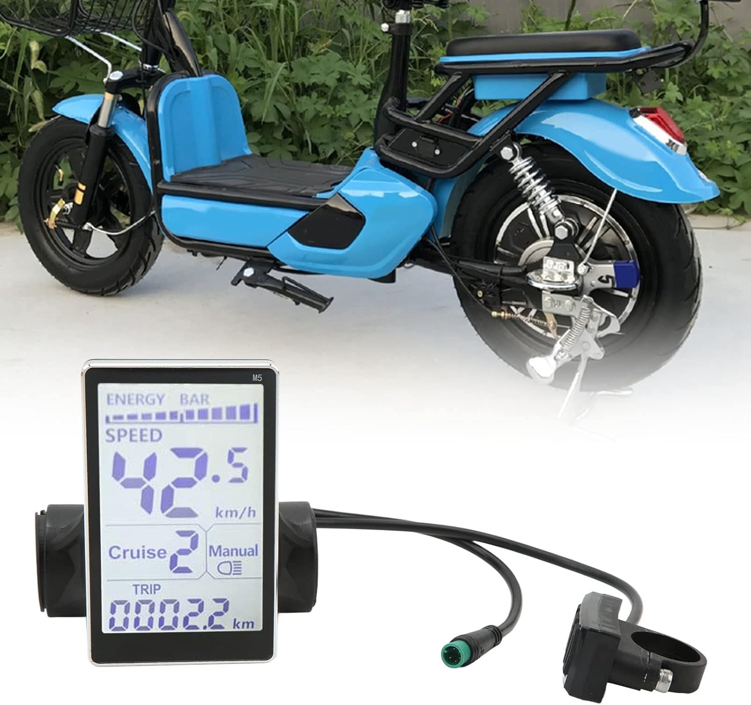 Electric Bike LCD Display Screen, 5 Pin 24V 36V 48V 60V Universal Waterproof Electric LCD Display Control Panel for 31.8 22.2mm Electric Bikes