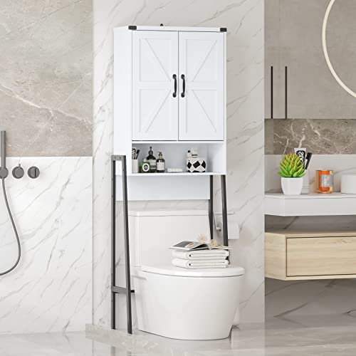 Over The Toilet Storage Cabinet/ Organizer with 2-Door Blinds Design, Freestanding Space Saver Bathroom Toilet Rack/ Stands
