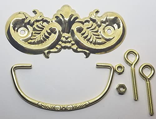 3" Centers - Victorian Style Stamped Polish and Antiqued Brass Drawer Pull Antique Vintage Fancy Leaf Leaves Bail Ring Decor (Antique Dark Brass)