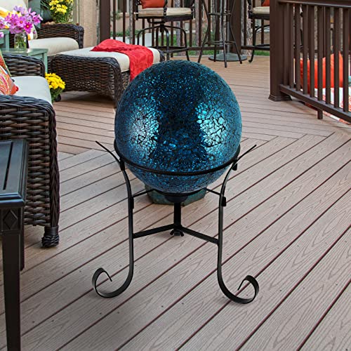 Mosaic Gazing Ball, 10-Inch Decorative Gazing Globe, Glass Gazing Sphere for Garden, Outdoor Landscape Decor (Navy Blue)