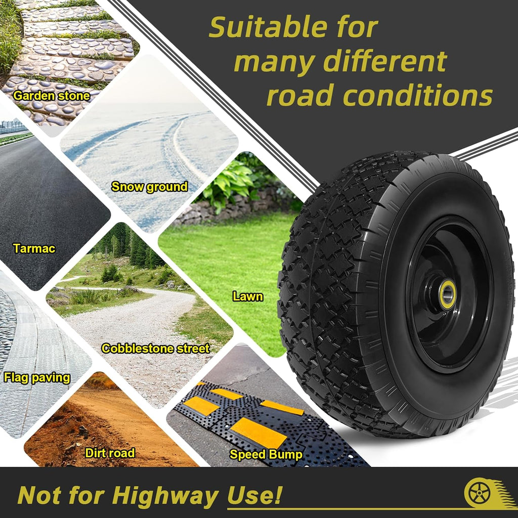 13” Tire and Wheel Flat Free, Replacement Solid Tire and Wheel Assemblies with 5/8” Axle Bore Hole and Double Sealed Bearings, 2.17-6.17inches Adjustable Centered Hub, 2 Packs