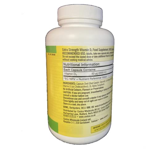 Kirkland Maximum Strength Vitamin D3 600 Softgels (Pack of 2)