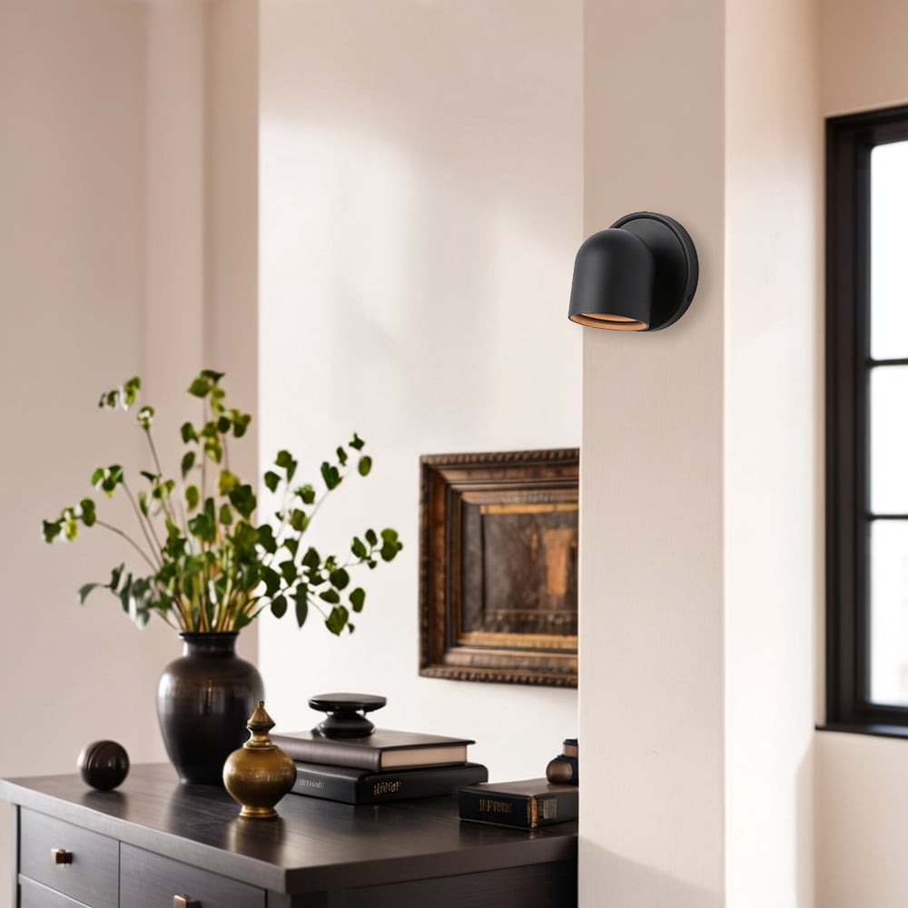 Industrial Small Dome Black LED Wall-Mounted Sconce, Unique Elegant Wall Light, Hand-polished Wall Lamp, Indoor Sconce for Bedroom, Living Room, Entryway, Hallway