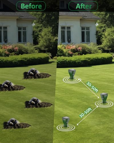 8PCS Mole Repellent Solar Powered, 3 Modes, Repels Moles, Gophers, Snakes and Voles by Vibrating and Varying The Sonic at 2 Minute intervals.