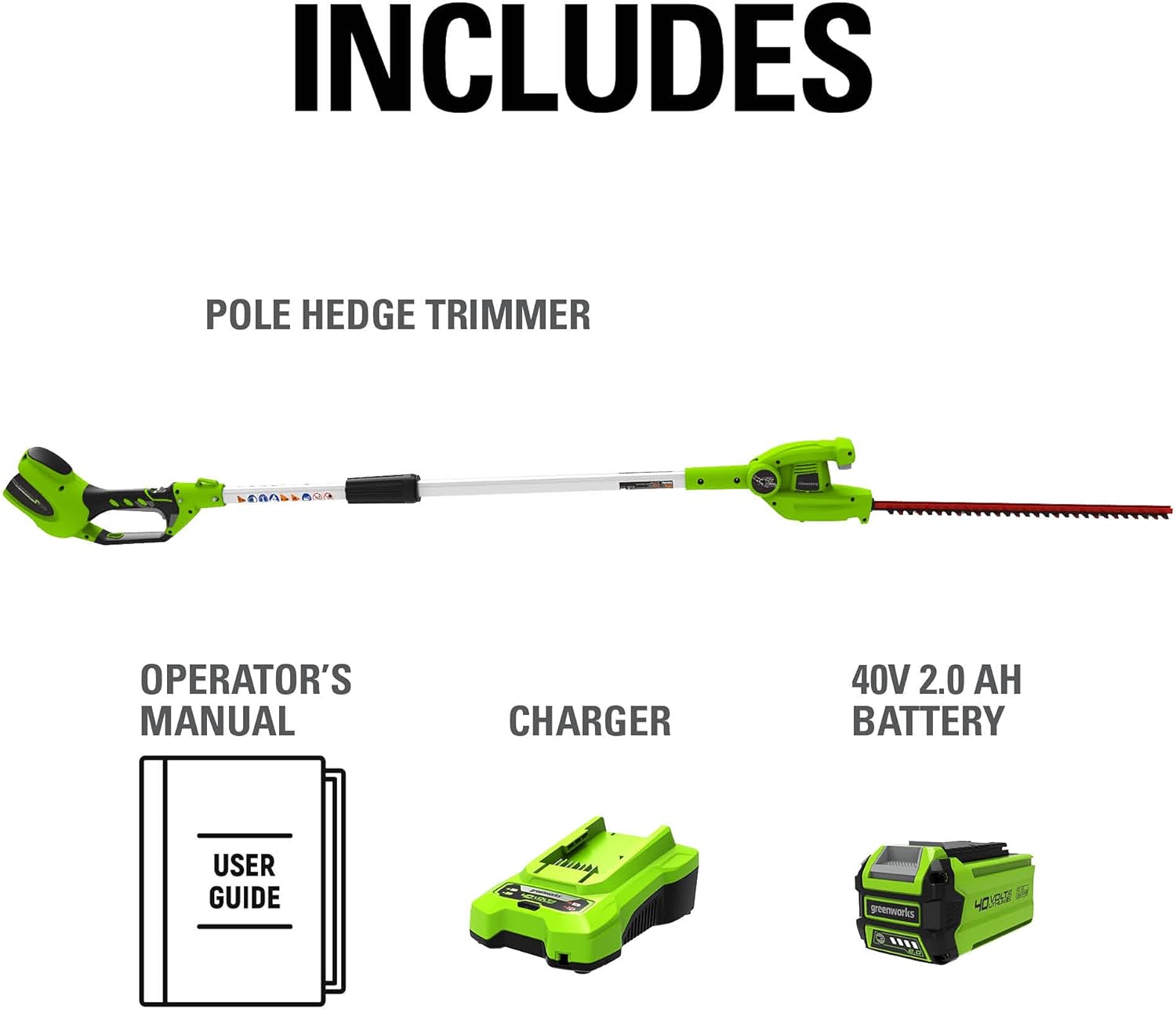 Greenworks 40V 20" Cordless Pole Hedge Trimmer, 2.0Ah Battery and Charger Included