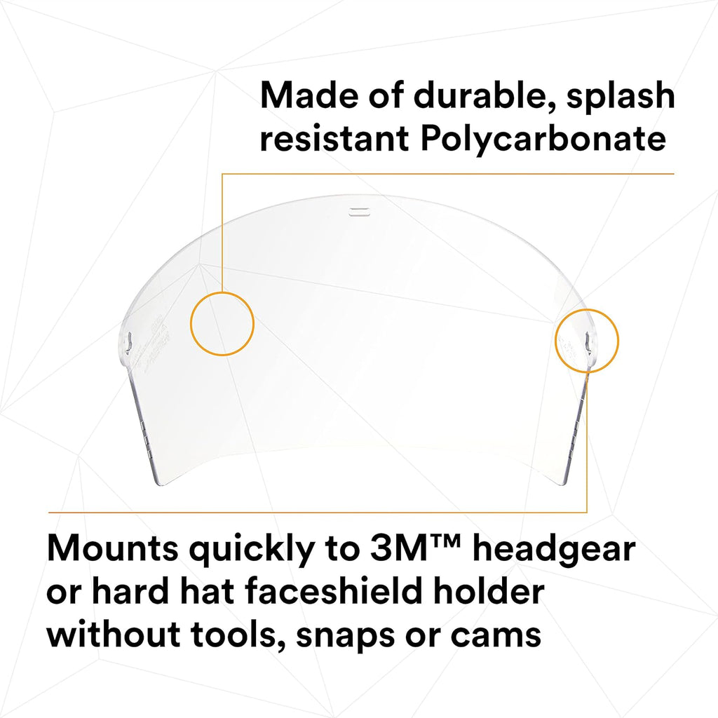 3M H8A Ratchet Headgear and Visor Combination with 3M WP96 Clear Polycarbonate Faceshield, Complete Headgear and Face Shield Safety System, ANSI Z87, Adjustable, Thermoplastic