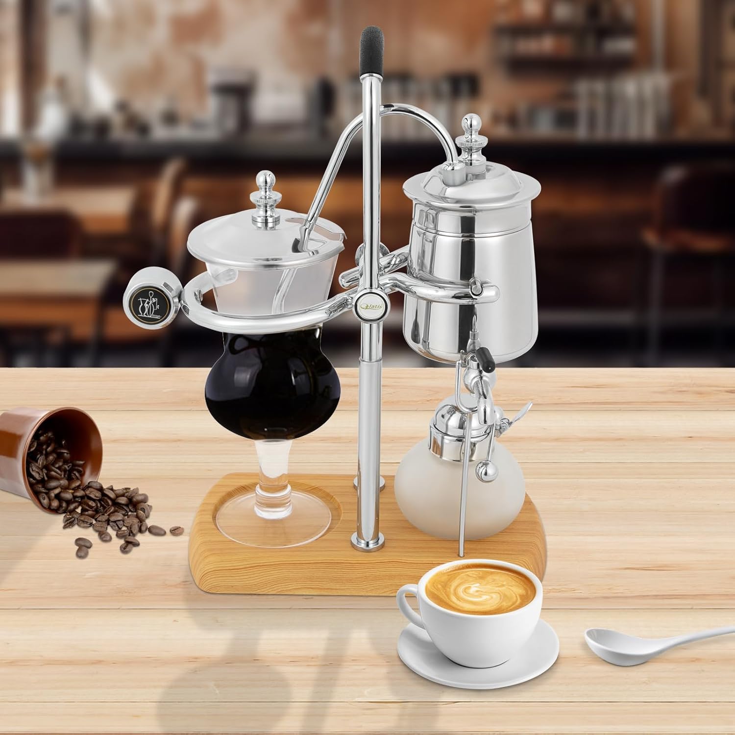 TFCFL Belgian/Belgium Luxury Royal Family Balance Syphon Coffee Maker, Vintage Siphon Brewer Siphon Coffee Maker, Elegant Design Retro-Style, Silver