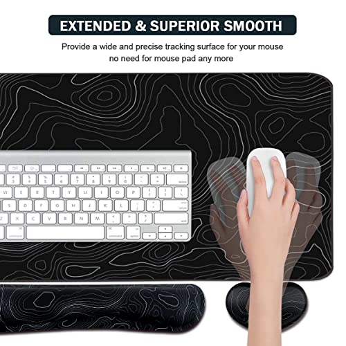 Ergonomic Large Mouse Pad and Keyboard Wrist Rest, Desk Pad for Keyboard and Mouse, 4-in-1 Large Gaming Mouse Pad with Wrist Support for Home Office Study Game-Green Leaves