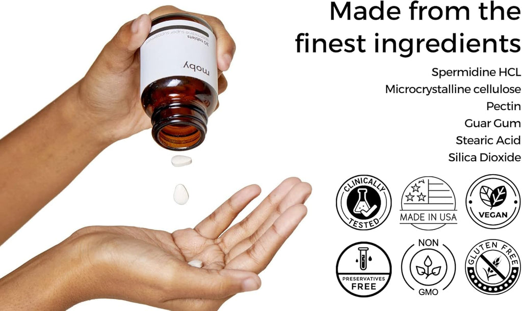 Moby Spermidine Supplement - Over 100x More Potent Than Wheat Germ Extract - 10mg Per Capsule - 99% Pure Spermidine - Clinically Tested - 3rd Party Tested - Made in The USA - 30 Day Supply