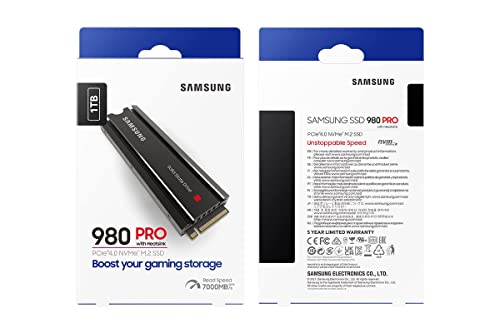 SAMSUNG 980 PRO SSD 1TB PCIe 4.0 NVMe Gen 4 Gaming M.2 Internal Solid State Drive Memory Card , Maximum Speed, Thermal Control MZ-V8P1T0B/AM