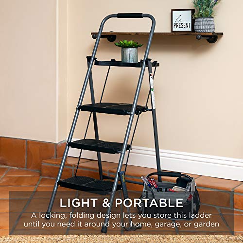 Best Choice Products 3-Step Ladder, Portable Folding Anti-Slip Step Stool w/Utility Tray, Hand Grip, Rubber Feet Caps, 330lb Capacity