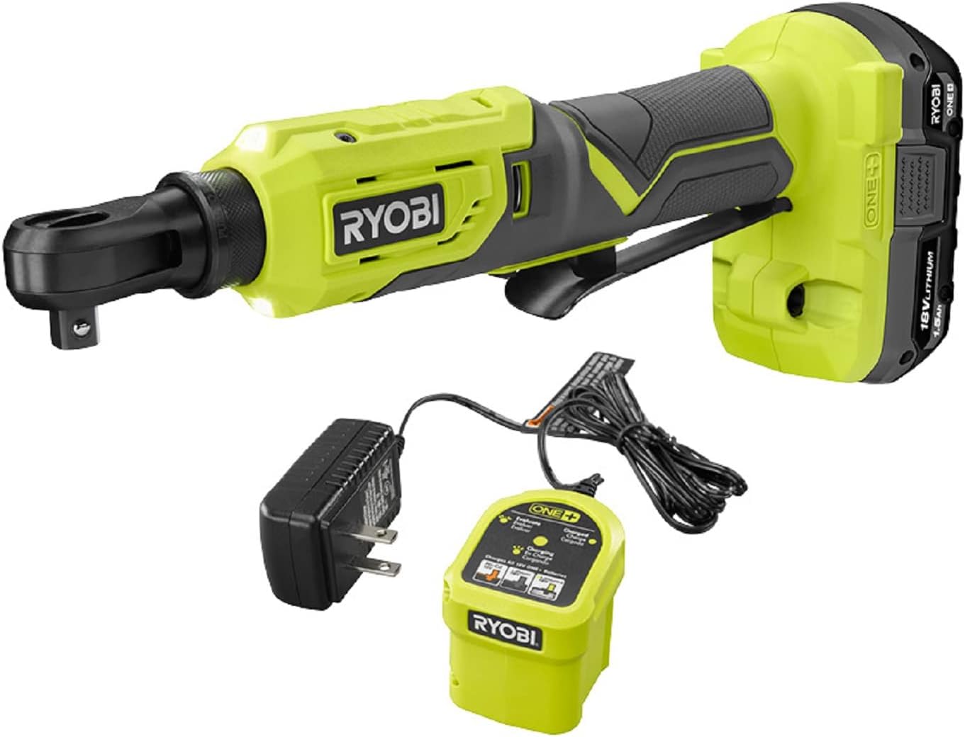 RYOBI ONE+ 18V Cordless 3/8 in. 4-Postion Ratchet Kit with 1.5 Ah Battery and Charger