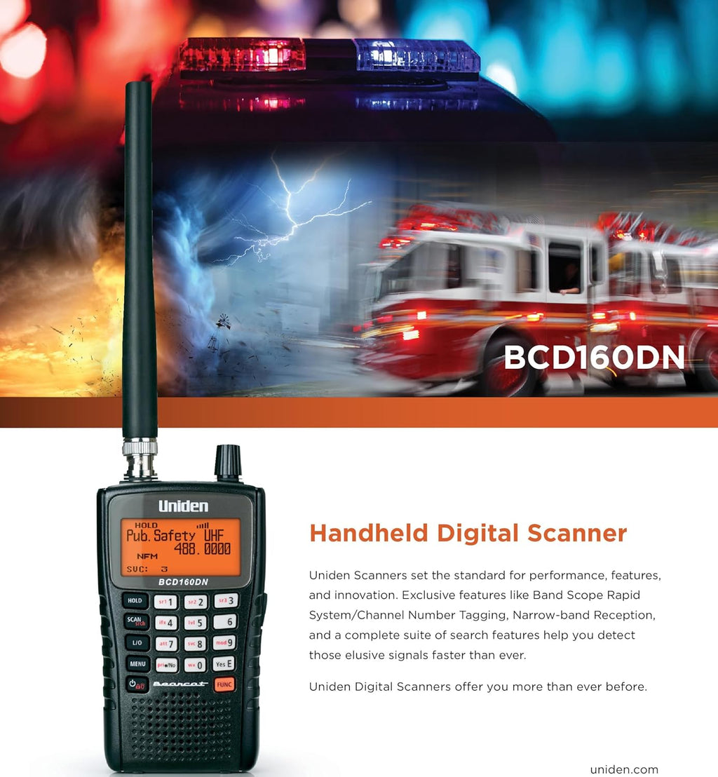 Uniden Bearcat BCD160DN Handheld Digital Scanner, Exclusive Features, Band Scope Rapid System/Channel Number Tagging, Narrow-Band Reception, and Search Features to Detect Signals Faster than Ever