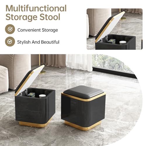 3-in-1 Multi-Functional Coffee Table with Glass Tabletop, Lift Top Center Table with 4 Storage Stools, Expandable Dining Table for Living Room, Office Table with Hidden Storage Compartment