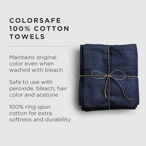 Fromm ColorSafe 100% Cotton Bleach Proof Salon Hair Towels for Hairstylists, Barbers, Spa, Gym in Black, 16" by 29", 6 count Absorbent Stain Resistant Towels for Drying Curly, Long, Wavy Hair