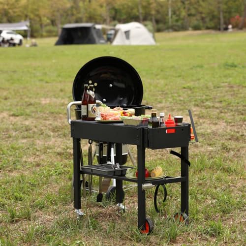 Outdoor Grill Table,Blackstone Griddle Stand,BBQ Prep Table With Wheels And Seasoning Tray,Universal Grill Cart Fit 17 Inch Or 22 Inch Griddle,Folds Flat Quickly Ninja Grill Stand