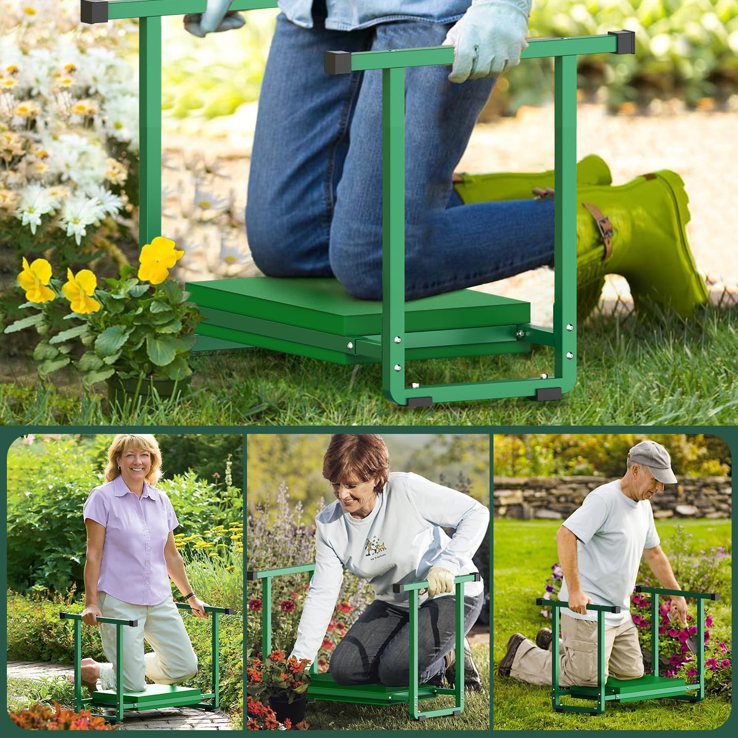 10.2" Wider Garden Kneeler and Seat, Stable and Save Anti-Tipping Garden Kneelers Seat with Handle, Heavy Duty Gardening Stool for Seniors, Gardening Weeding Bench Great for Gardeners Parents