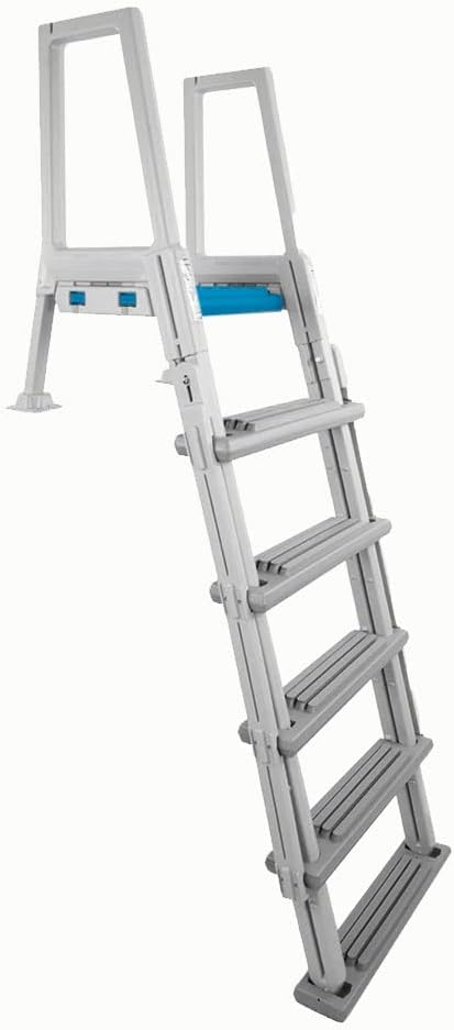 Confer Plastics Above Ground Swimming InPool Step & Ladder | Heavy Duty | White Frame with Blue & Gray Steps | Deck Height Up to 60 Inches | Enter & Exit Your Pool Safely