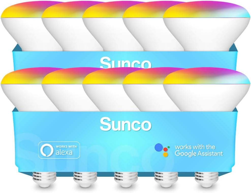 Sunco Lighting BR30 Alexa Smart Flood Light Bulb, Color Changing LED Recessed WiFi Bulb 8W, RGB CW, Dimmable, 650 LM, Compatible with Alexa & Google Assistant, E26 Base, No Hub Required, 10 Pack