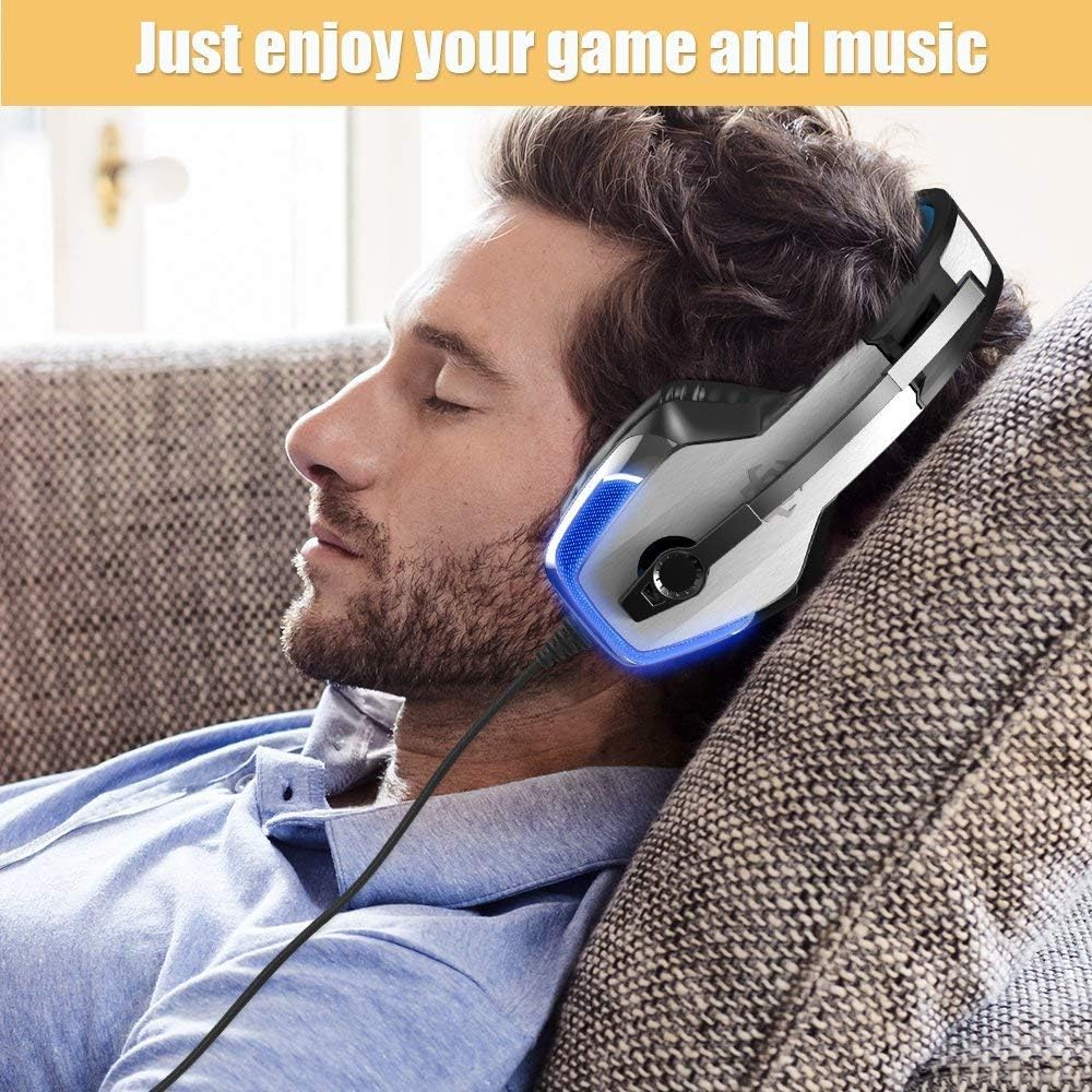 BENGOO V-4 Gaming Headset for Xbox One, PS4, PC, Controller, Noise Cancelling Over Ear Headphones with Mic, LED Light Bass Surround Soft Memory Earmuffs for Mac Nintendo Switch Games