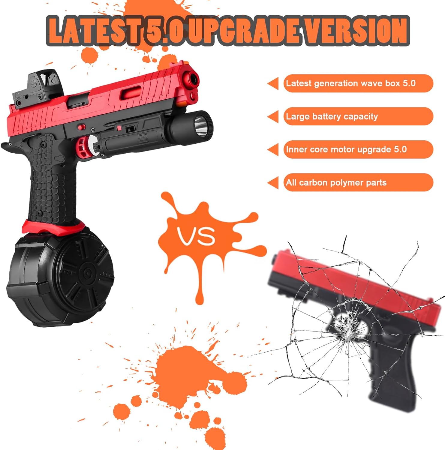 Electric Gel Toys New X5, Full Auto Splat-Blaster includes Drum and Goggles for Outdoor Team Game, JM-X2 Upgrade Version for Ages 14+,red