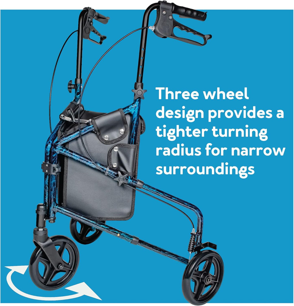 Carex 3 Wheel Walker for Seniors, Foldable, Rollator Walker with Three Wheels, Trio Walker with Height Adjustable Handles, Walker with Wheels, Folding Walker with Wheels.