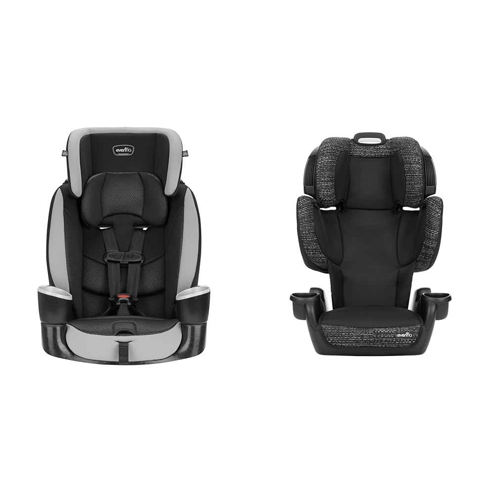 Evenflo Maestro Sport Harness Highback Booster Car Seat, 22 to 110 Lbs., Granite Gray, Polyester & GoTime LX Booster Car Seat (Chardon Black)