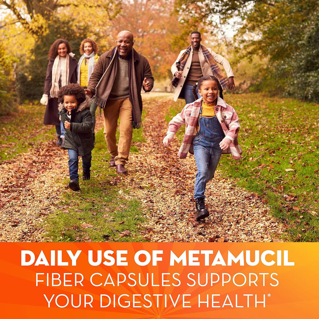 Metamucil, Psyllium Husk Fiber Supplement, 3-in-1 Fiber for Digestive Health, Plant Based, 100 Capsules (Pack of 2)