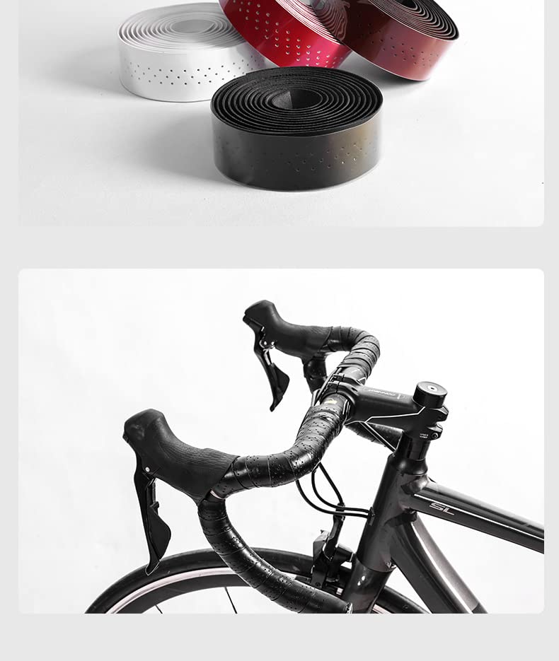 Bicycle Bike Handlebar Tape Luxury PU Leather Bar Tape Fixed Gear/Road Bike Bar Wrap with 2 Reflective Plug (Red)