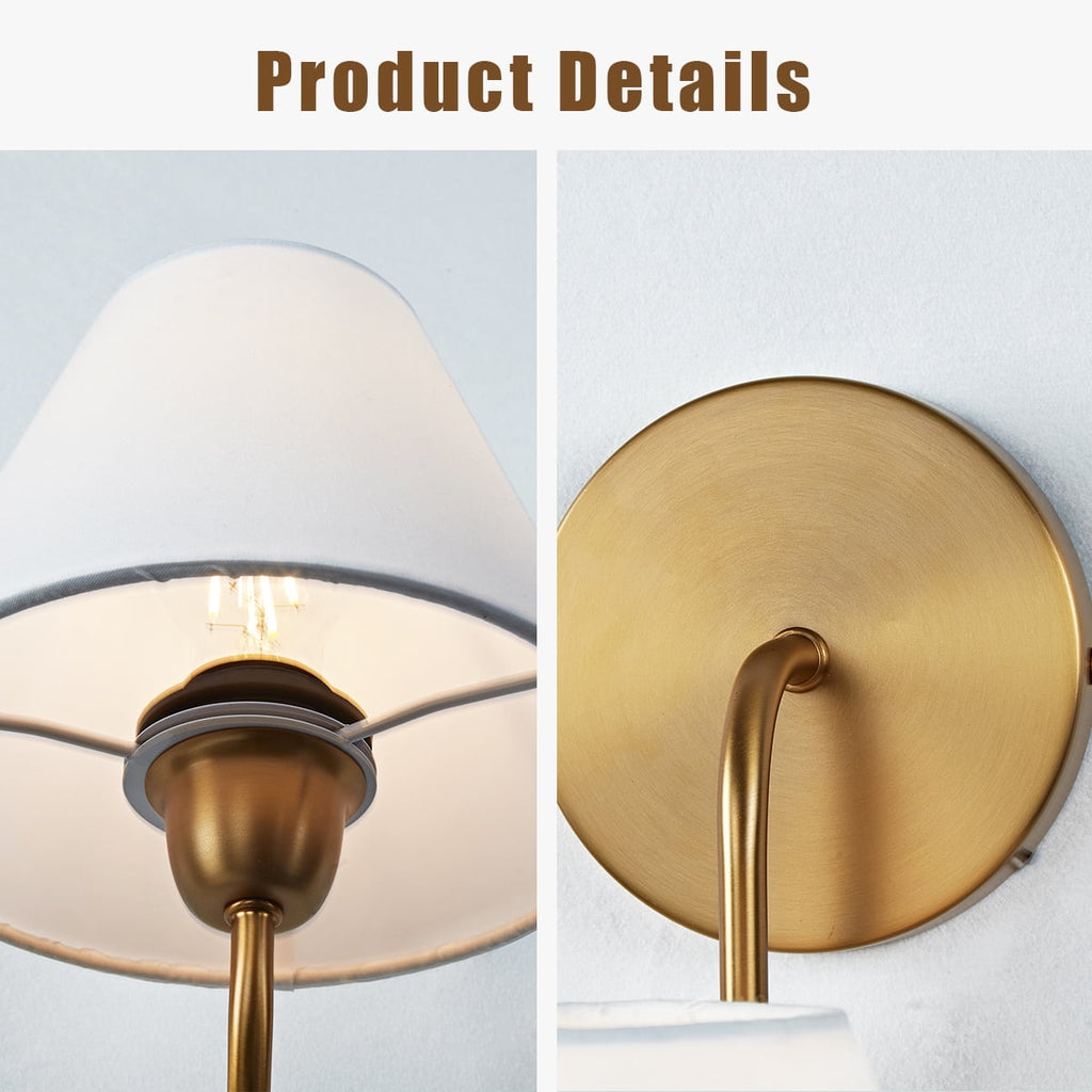 Gleaming Elegance Wall Sconce with Antique Brass&White Linen Shade,Indoor Sconce for Living&Bedroom