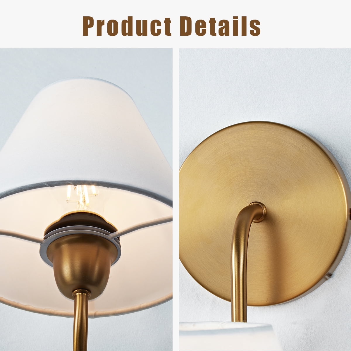 Gleaming Elegance Wall Sconce with Antique Brass&White Linen Shade,Indoor Sconce for Living&Bedroom