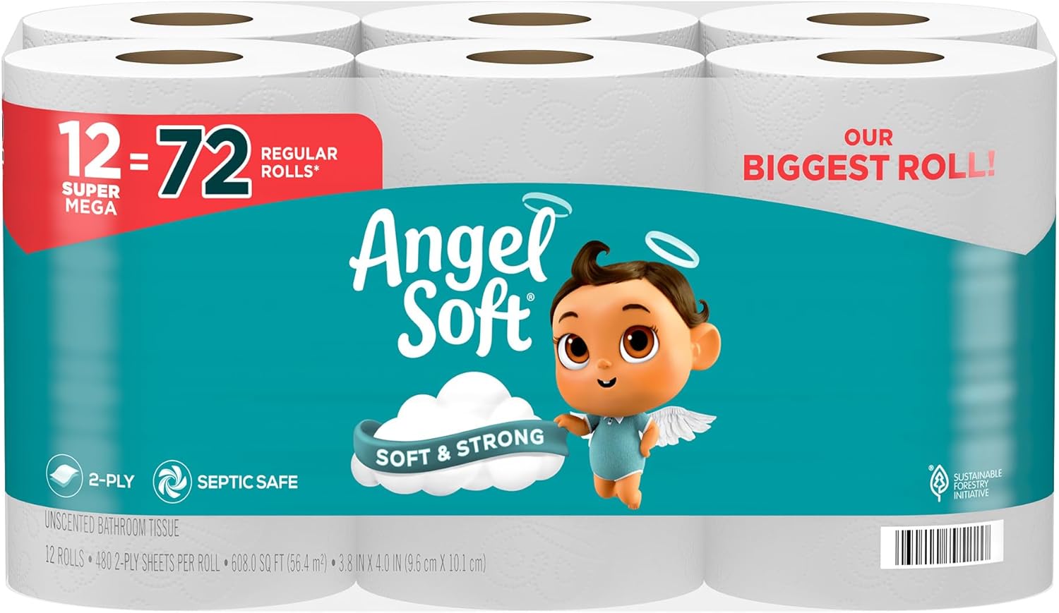 ANGEL SOFT® BATH TISSUE, 12 SUPER MEGA ROLLS