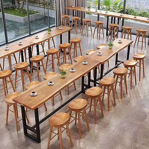 Solid Wood Bar Table,Long Narrow Dining Table Kitchen Table,Live Edge Bar Height Table Pub Tables with Footrest,Farmhouse Counter Height Table Coffee Bar Table,Only Table(55.1", Natural)
