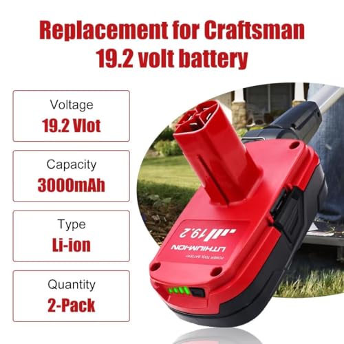 2 Packs 3.0Ah Diehard 19.2V C3 Battery Replacement for Craftsman 19.2 Volt Battery Li-ion Compatible with Craftsman 315.pp2011 315.pp2020 315.113753 130279005 1323903 11375 315.115410 Batteries(Red)