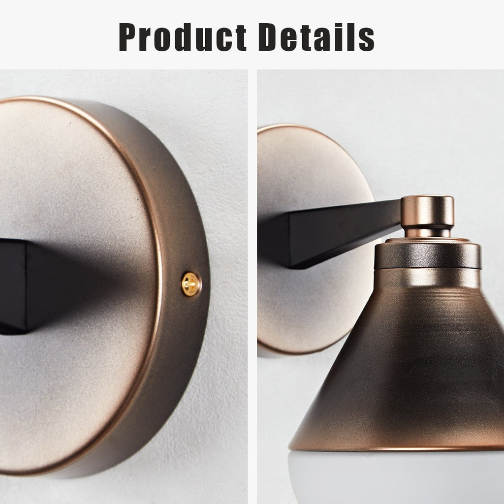 Modern Bronze Vanity Light, Wall-Mounted Sconce with Semi Globe Glass Shade, Hand-polished Wall light, Single indoor Sconce Beside Mirror, for Bathroom, Bedroom, Living Room, Entryway, Hallway